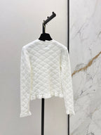 Diamond Jacquard Ruffle Hem Knit Cardigan