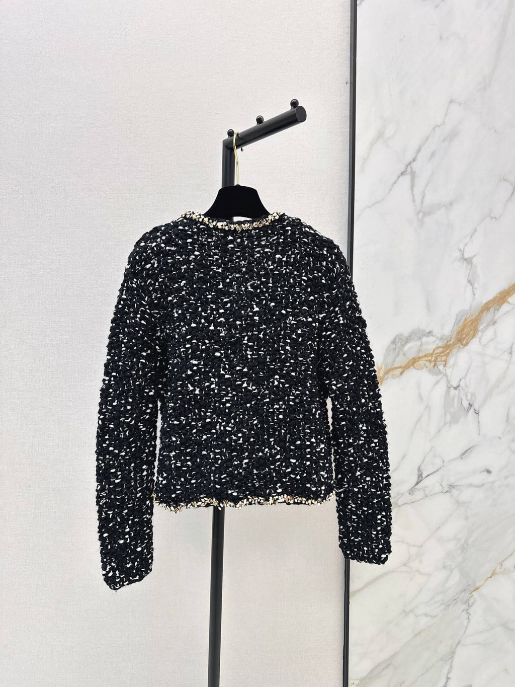 Black Tweed Gold Trim V-Neck Jacket