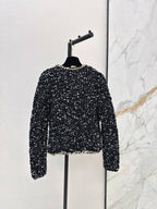 Black Tweed Gold Trim V-Neck Jacket