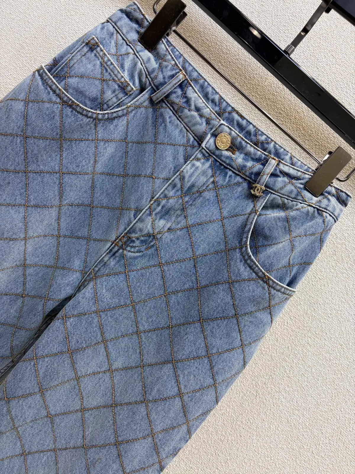 Rhombus Pattern Denim Pants