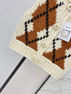 Argyle Chunky Knit Vest Cardigan