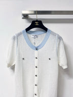 Jacquard V-Neck Short Sleeve Knit Cardigan
