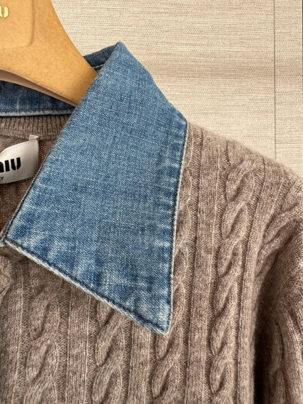 Cable Knit Denim Collar Cardigan