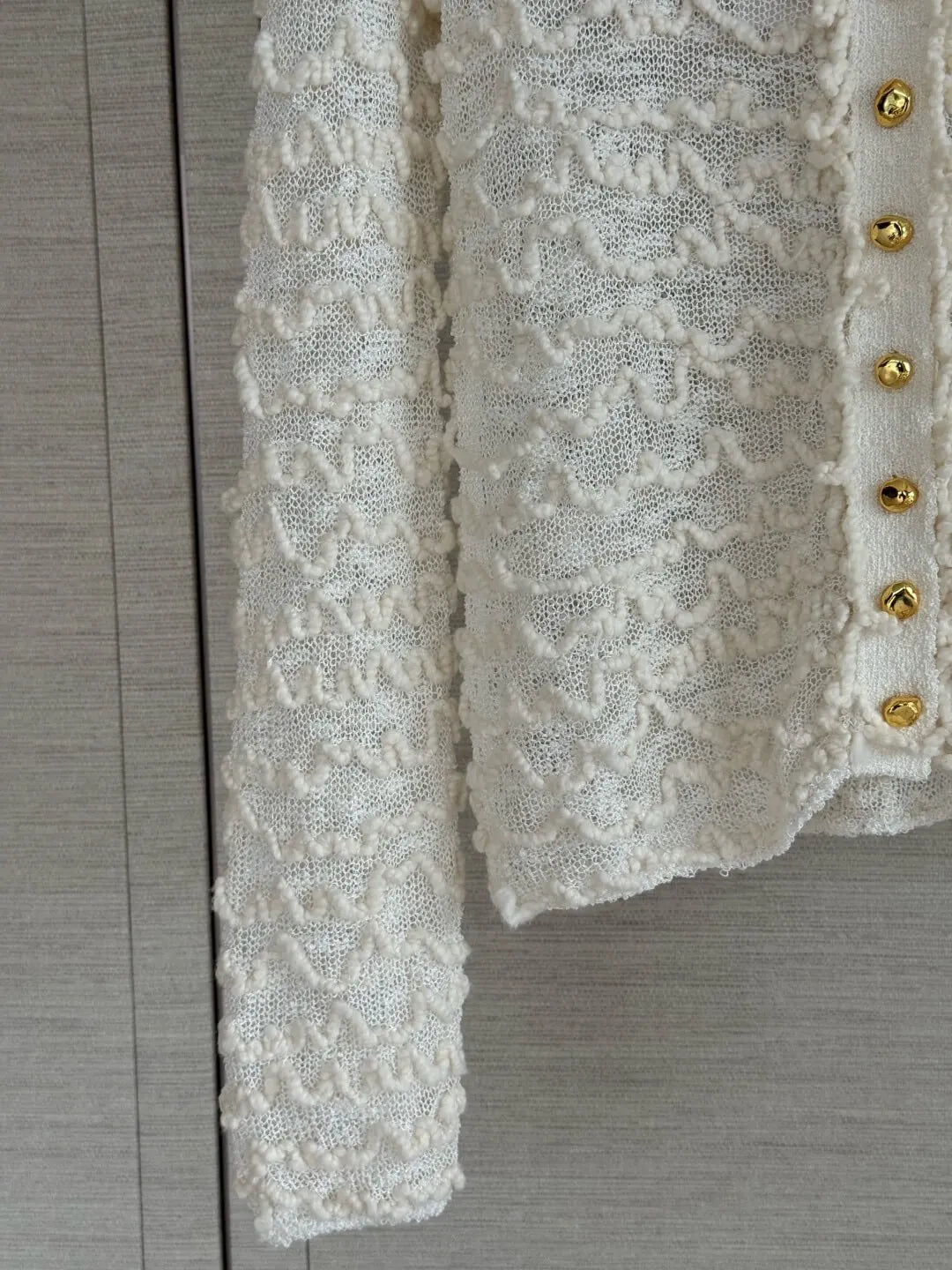 Wavy Textured Mesh Knit Cardigan
