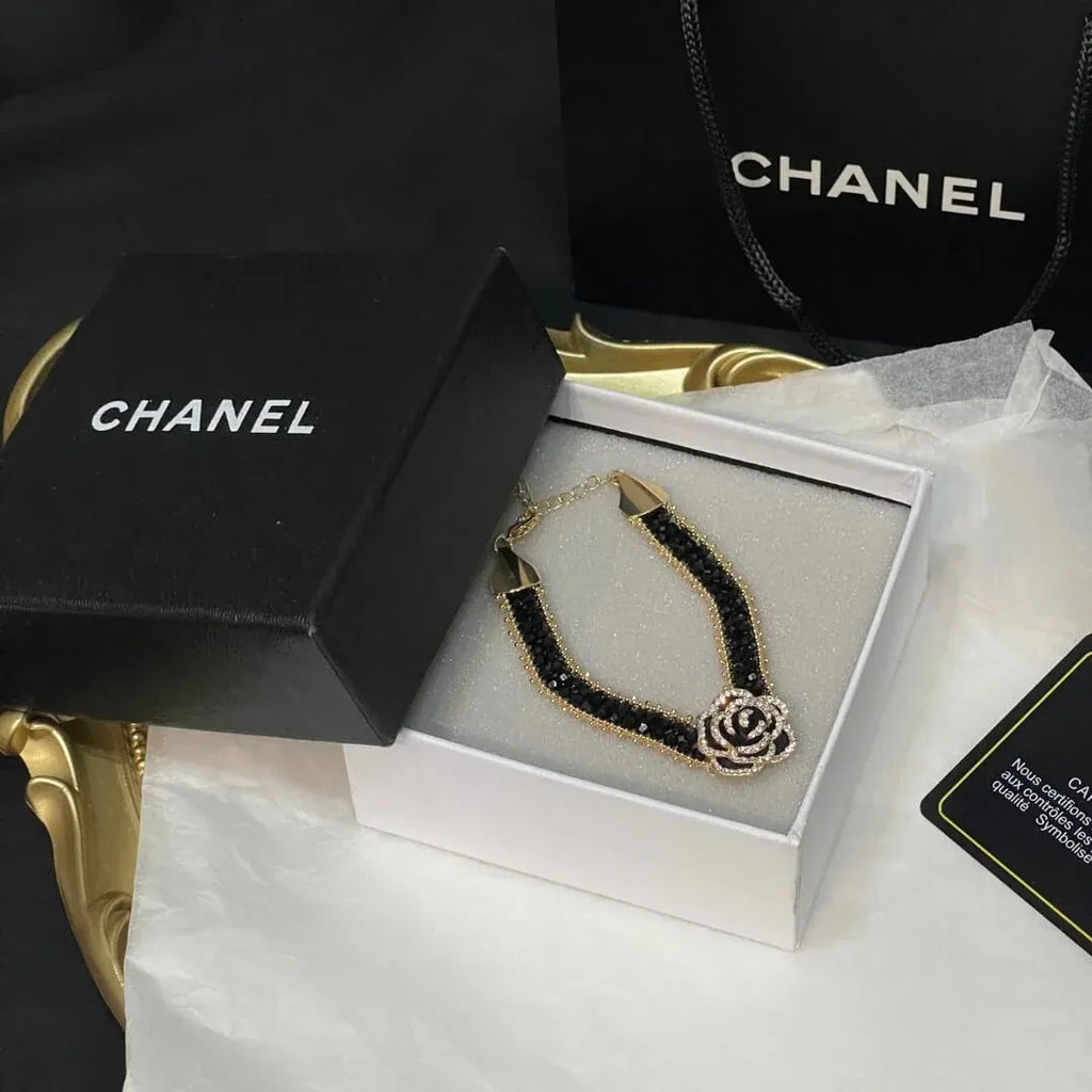 Classic Camellia Black & Gold Bracelet