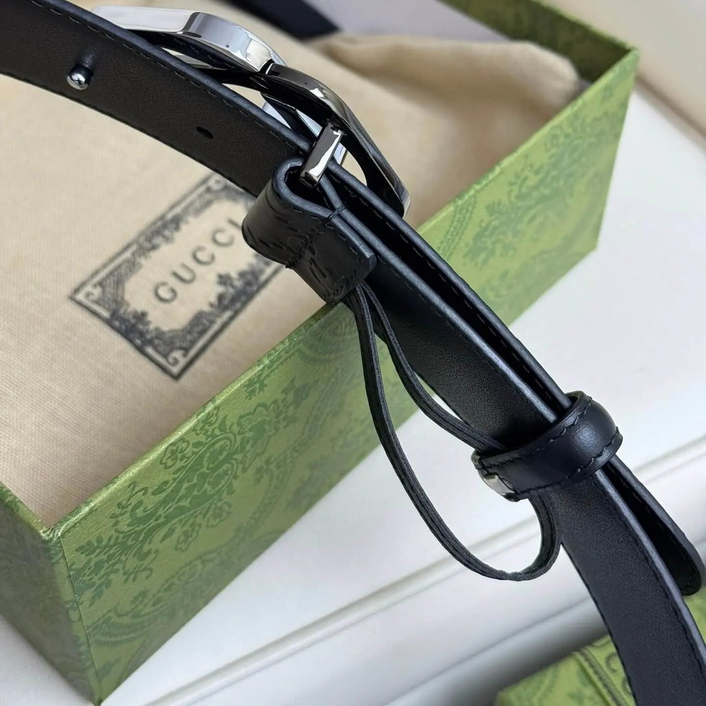 Stylish Two-Color Square Metal Buckle Belt