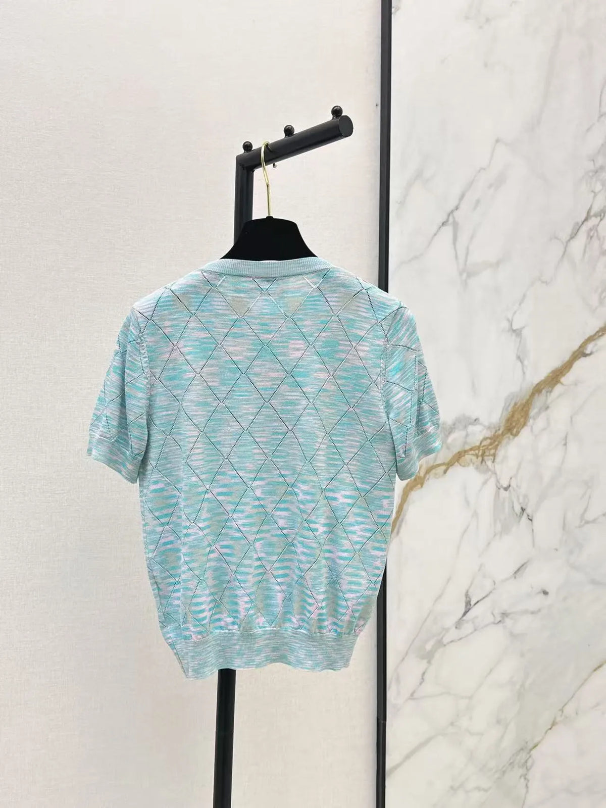 Yarn Diamond Pattern Short Sleeve