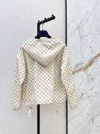 Checkered Hooded Jacket Wide Leg Pants Set