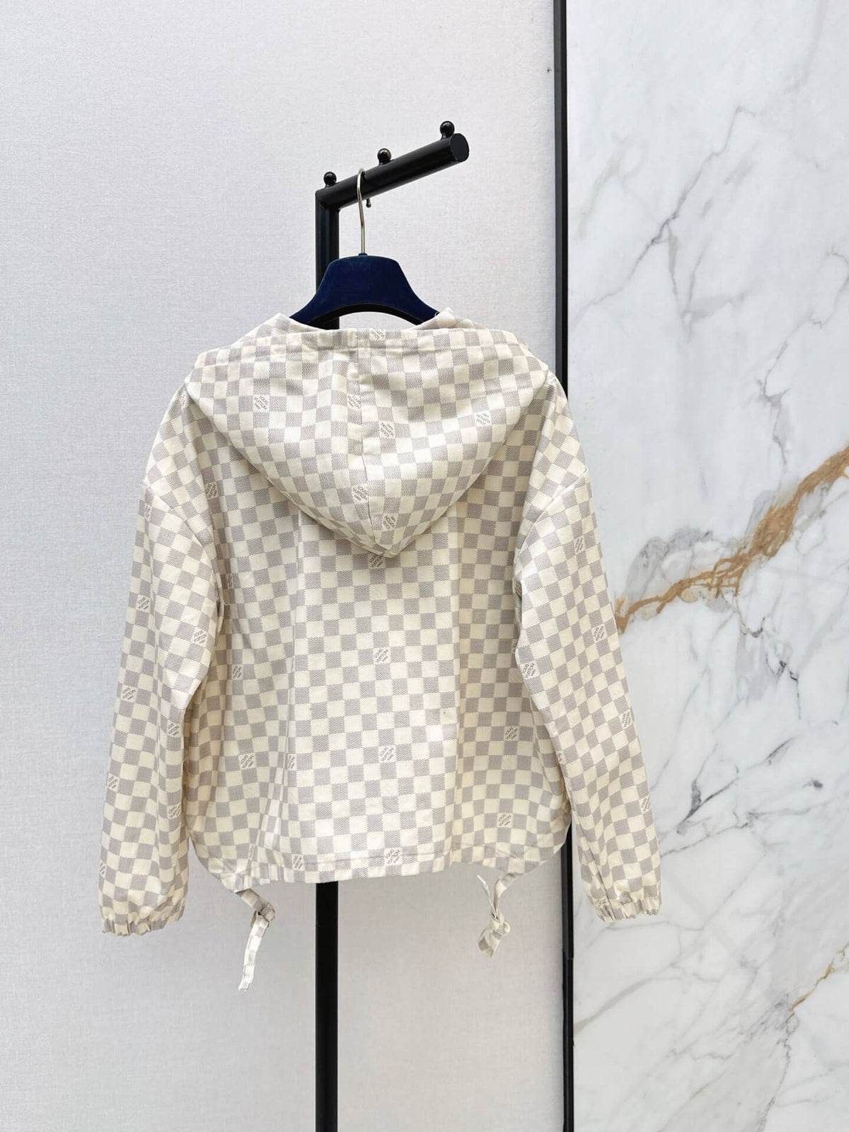Checkered Hooded Jacket Wide Leg Pants Set
