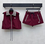 Burgundy Nylon Casual Sports Matching Set