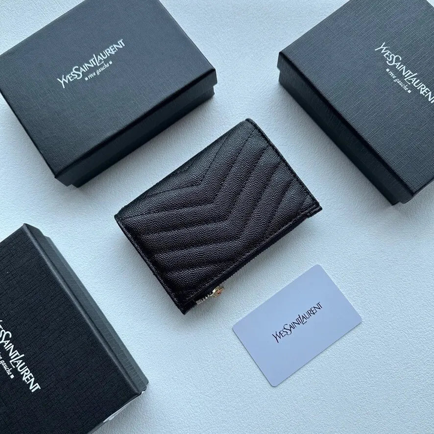 Black Textured  Short Wallet