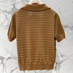 Color-Block Stripe Polo Knit Top
