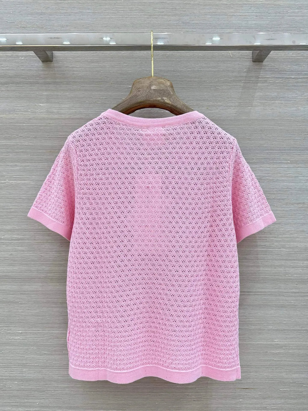 Floral Embroidered Bow Hollow Knit Short Sleeve