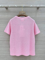 Floral Embroidered Bow Hollow Knit Short Sleeve