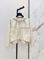 Checkered Hooded Jacket Wide Leg Pants Set