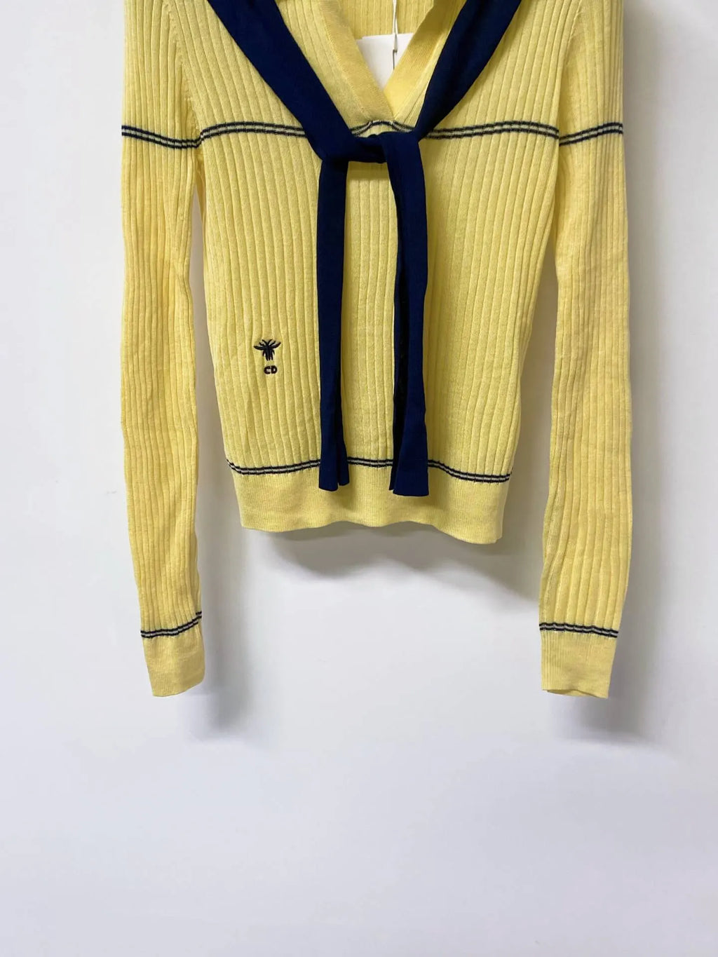 Nautical Tie Shawl Rib Knit Long Sleeve Top