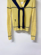 Nautical Tie Shawl Rib Knit Long Sleeve Top