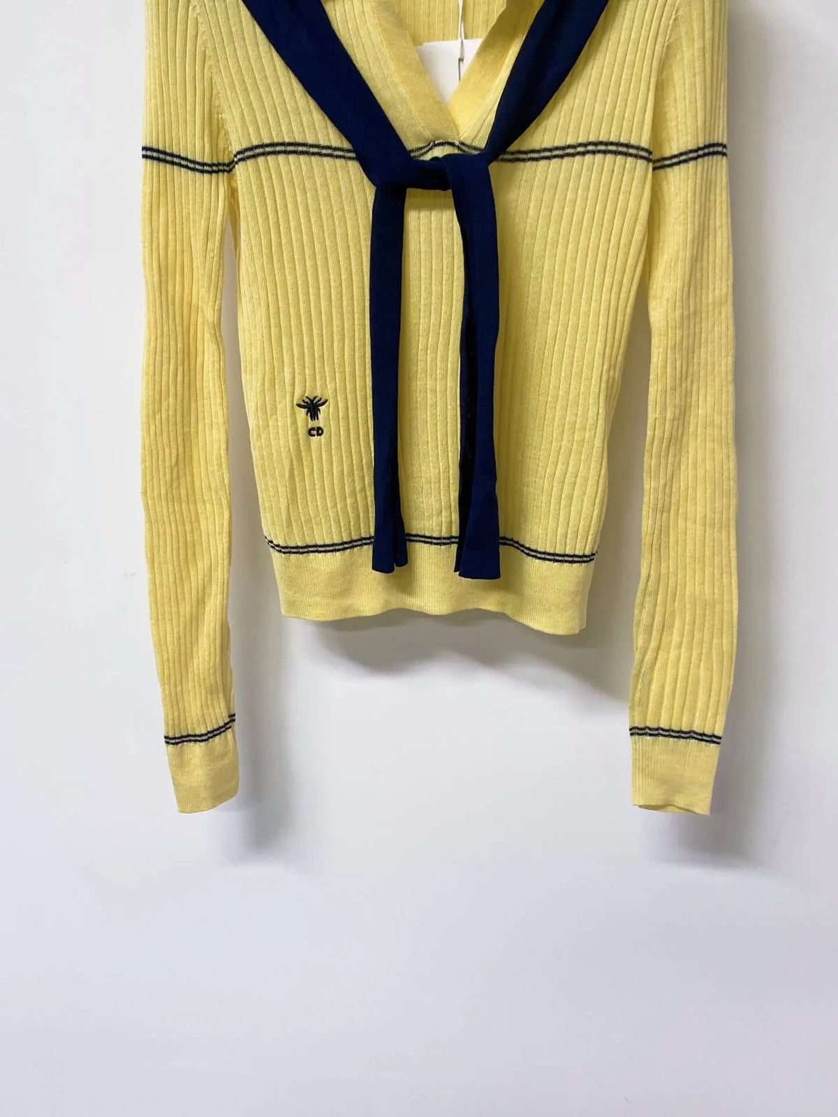 Nautical Tie Shawl Rib Knit Long Sleeve Top