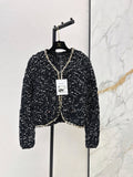 Black Tweed Gold Trim V-Neck Jacket