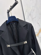 Black Belted Coat & Zipper Skirt Set