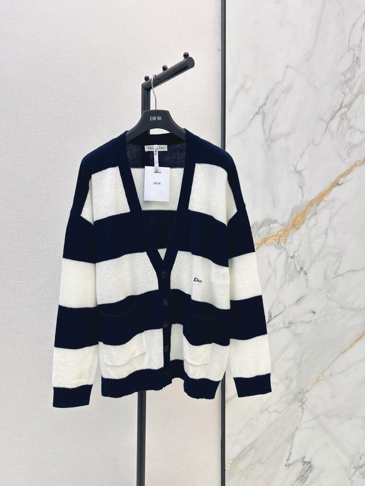 Wide Stripe V-neck Knit Cardigan