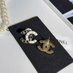 Black and White Enamel CC Earrings