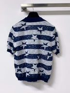 Star Jacquard Striped Knit Polo Top