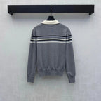 Contrast Collar Striped Knit Top