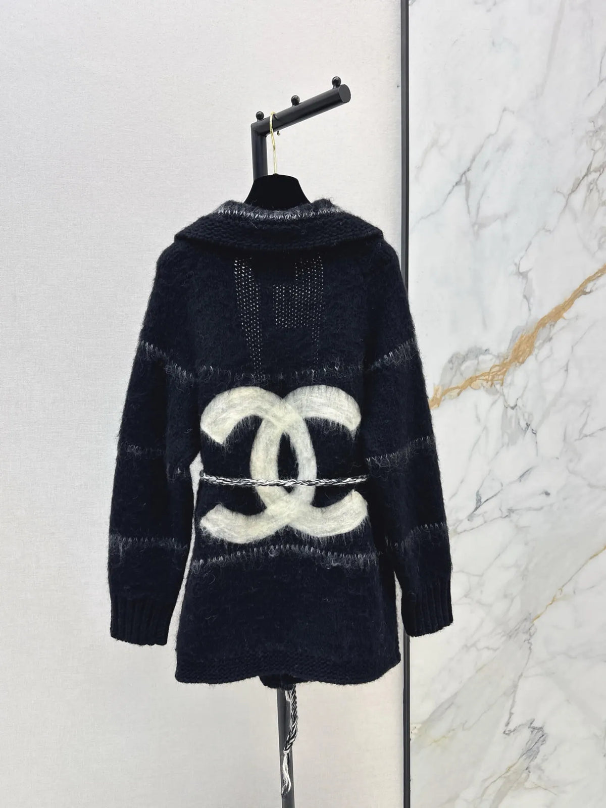 Lapel Mohair Mid-length Cardigan