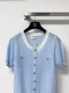 Jacquard V-Neck Short Sleeve Knit Cardigan
