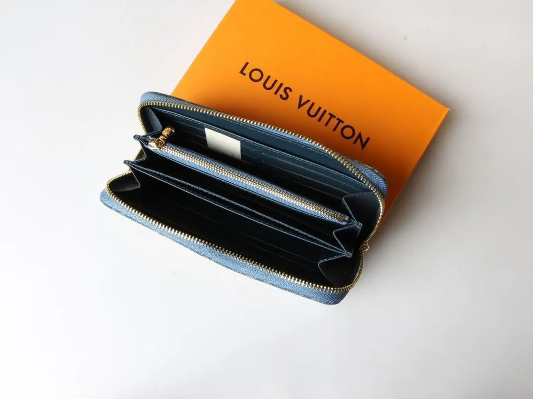 Denim All-Over Print Zip-Around Wallet