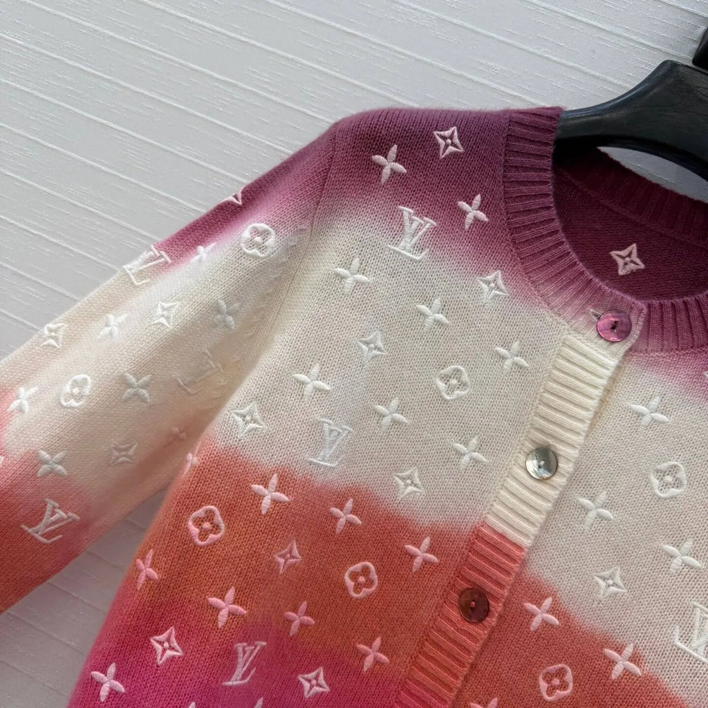 Gradient Embroidery Knit Cardigan