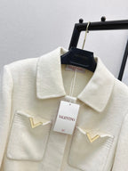 V Detail Belted Collared Wool Coat