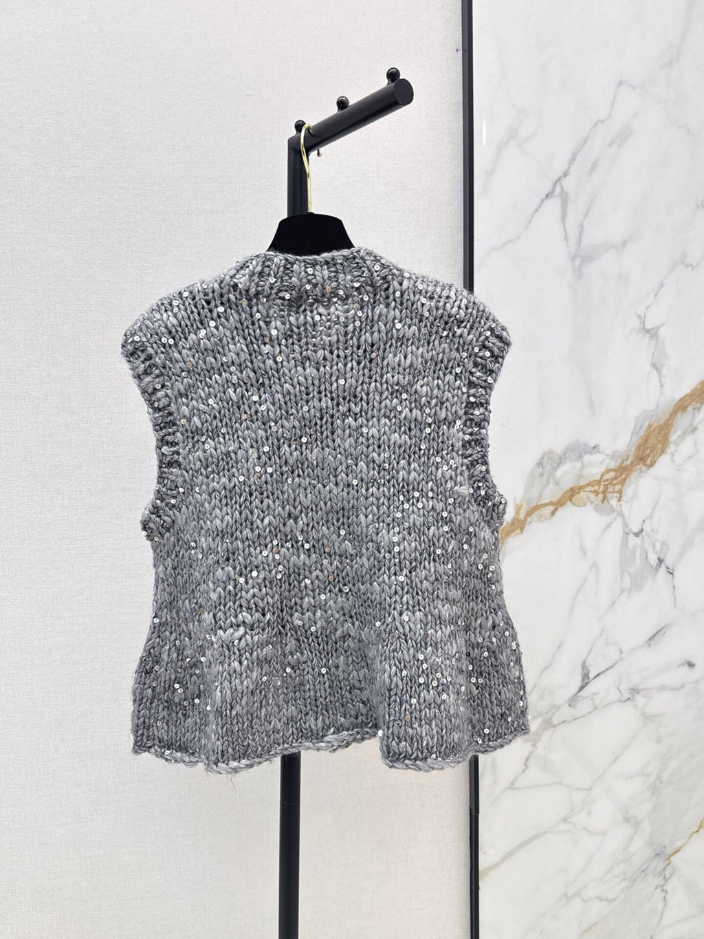 Sequin Chunky Knit Ruffle Vest