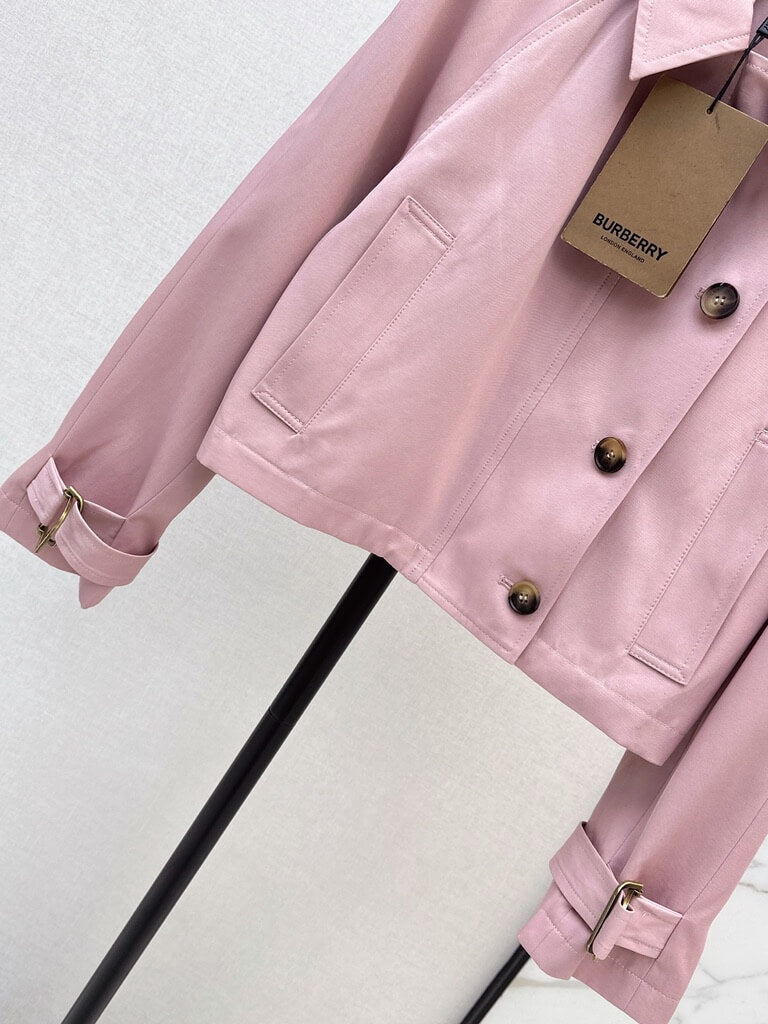 Pink Cropped Trench Asymmetrical Skirt Set