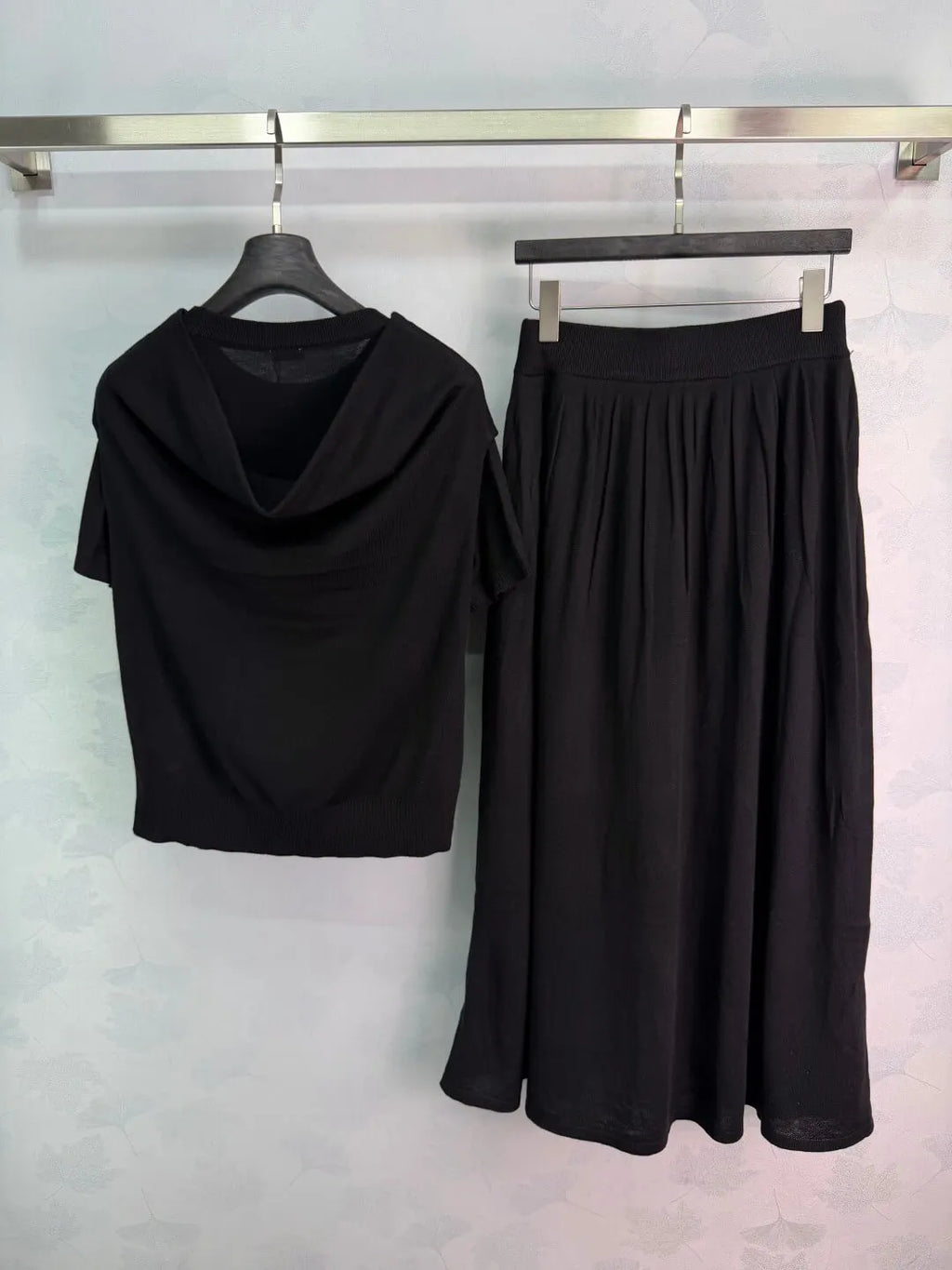 Tie Shawl Knit Two-Piece Set
