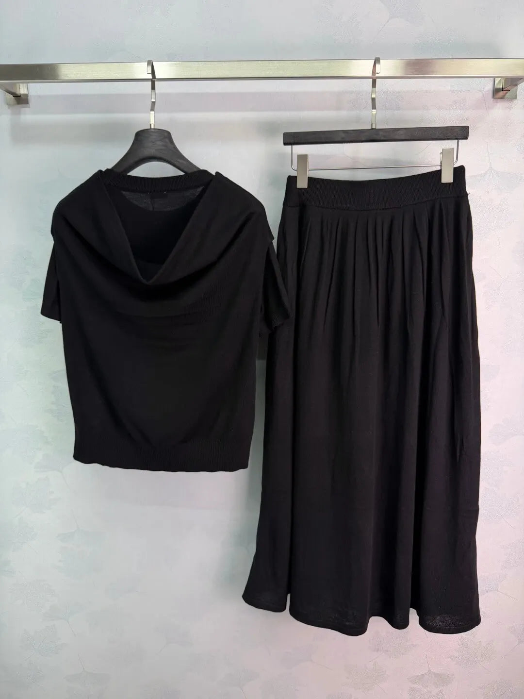 Tie Shawl Knit Two-Piece Set