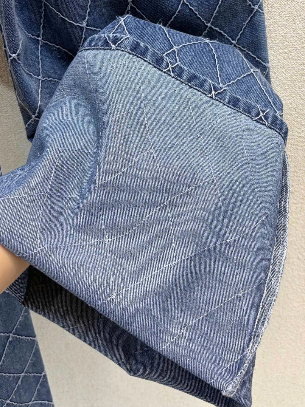 Diamond Stitch Wide Leg Jeans