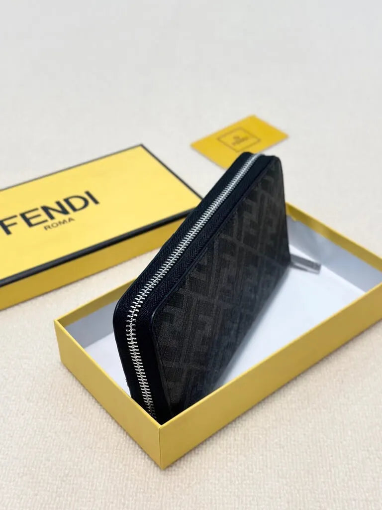 Black-Yellow Patterned Long Zip Wallet