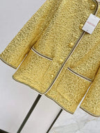 Yellow Textured Round Neck Jacket