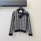 Houndstooth Bow Knit Long Sleeve