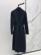 V Detail Belted Wool Long Coat