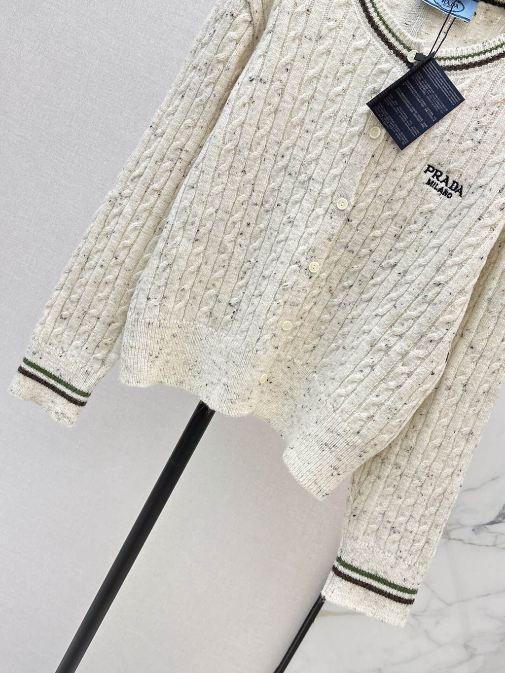 Speckled Cable Knit Crew Cardigan