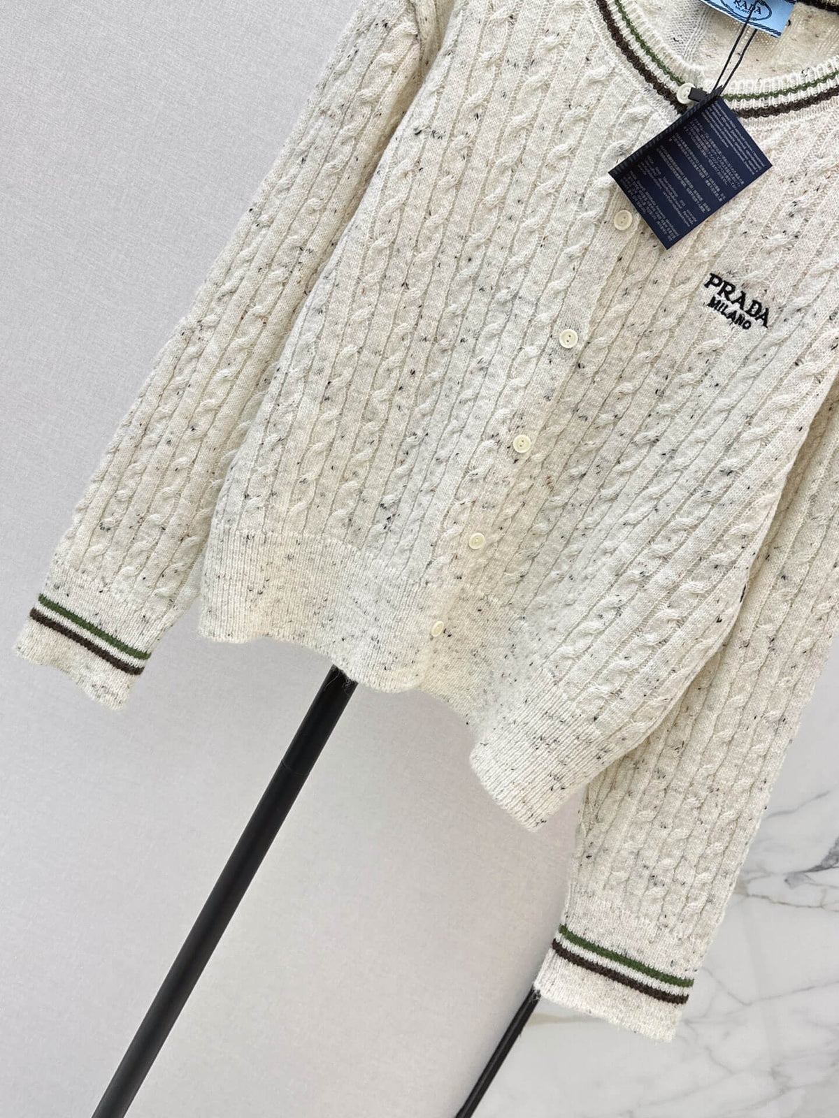 Speckled Cable Knit Crew Cardigan