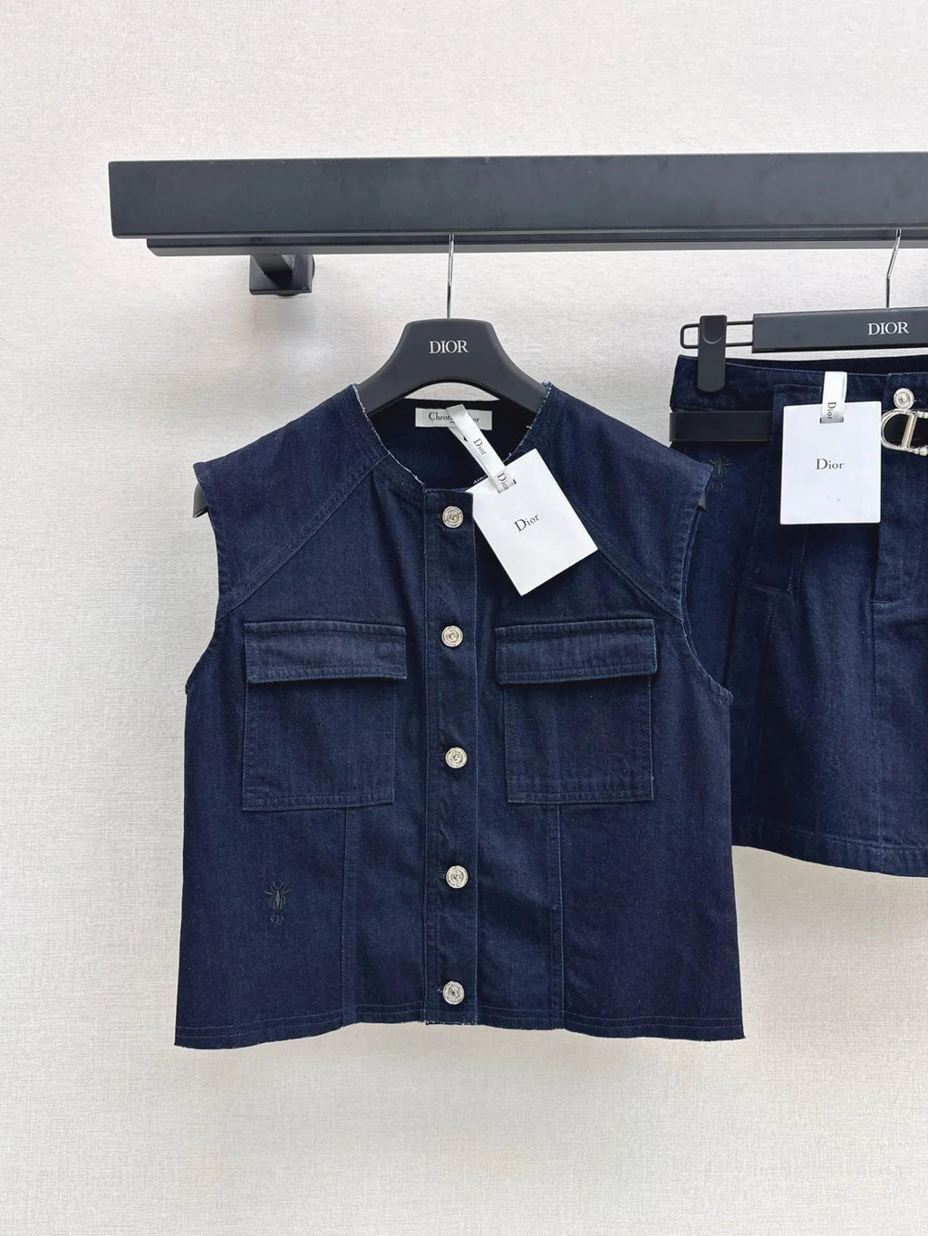 Dark Denim Vest Belted Skirt Set