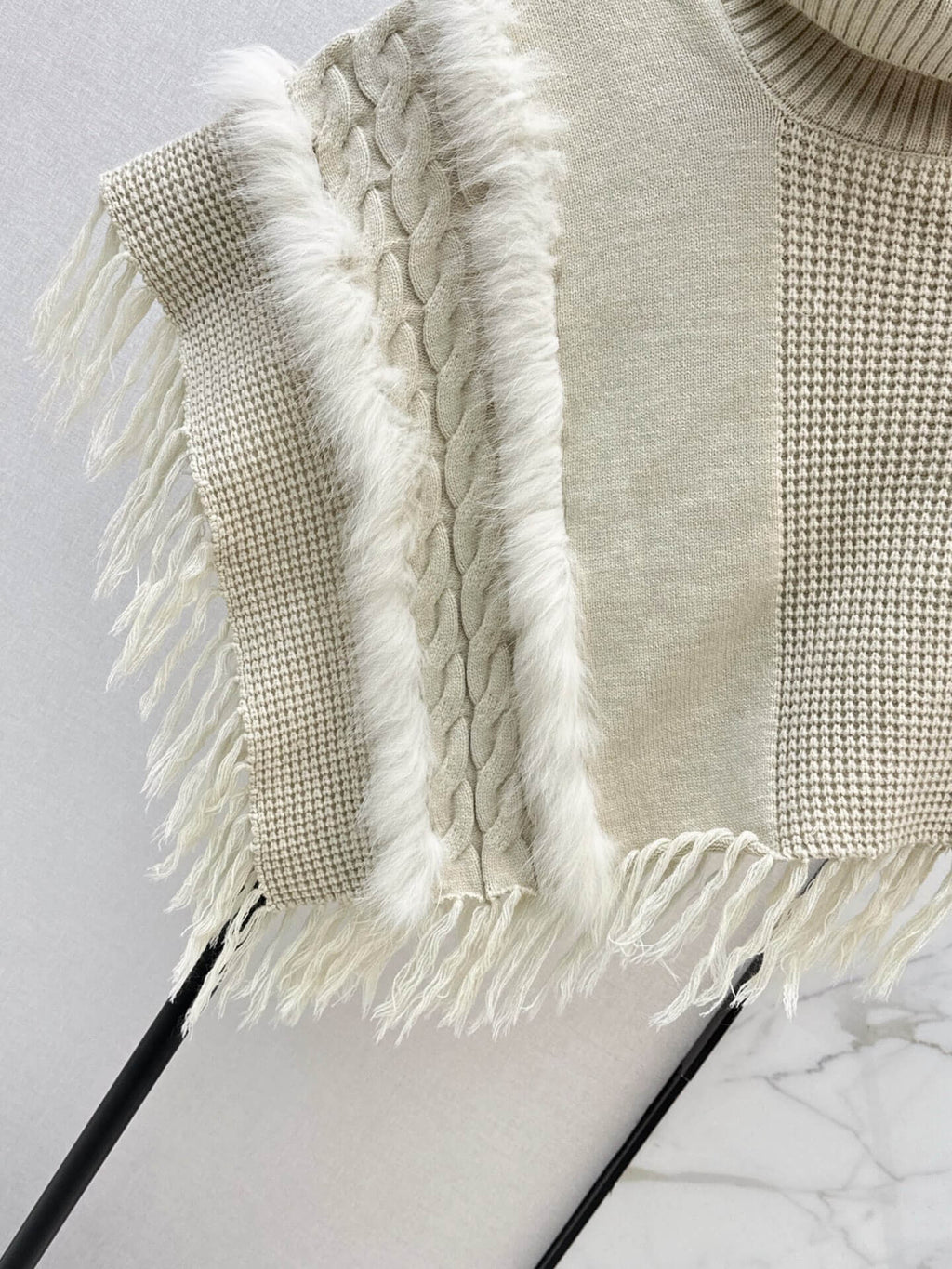 Turtleneck Fringe Knit Poncho