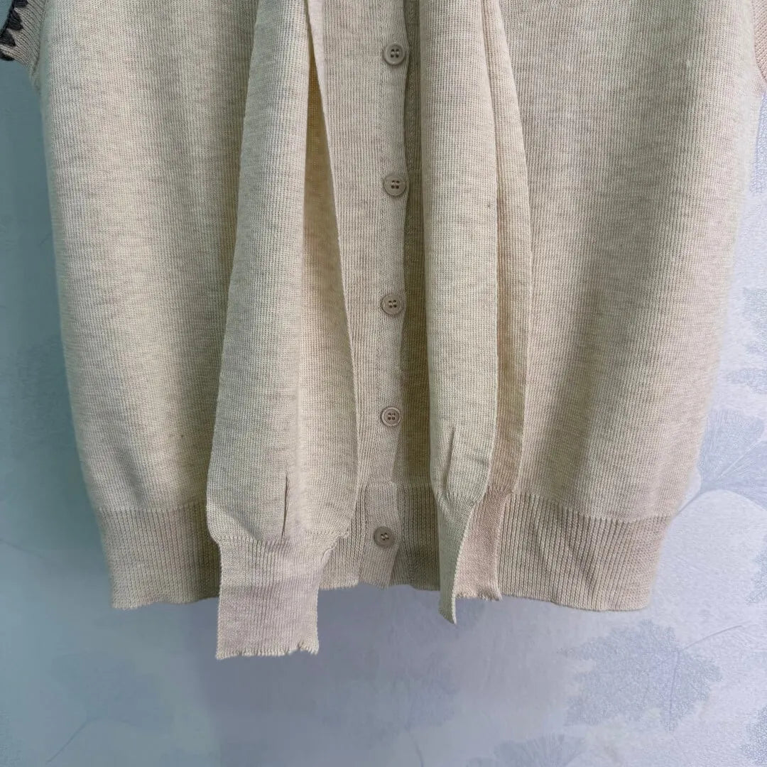 Tie Shawl Scallop Edge Knit Vest