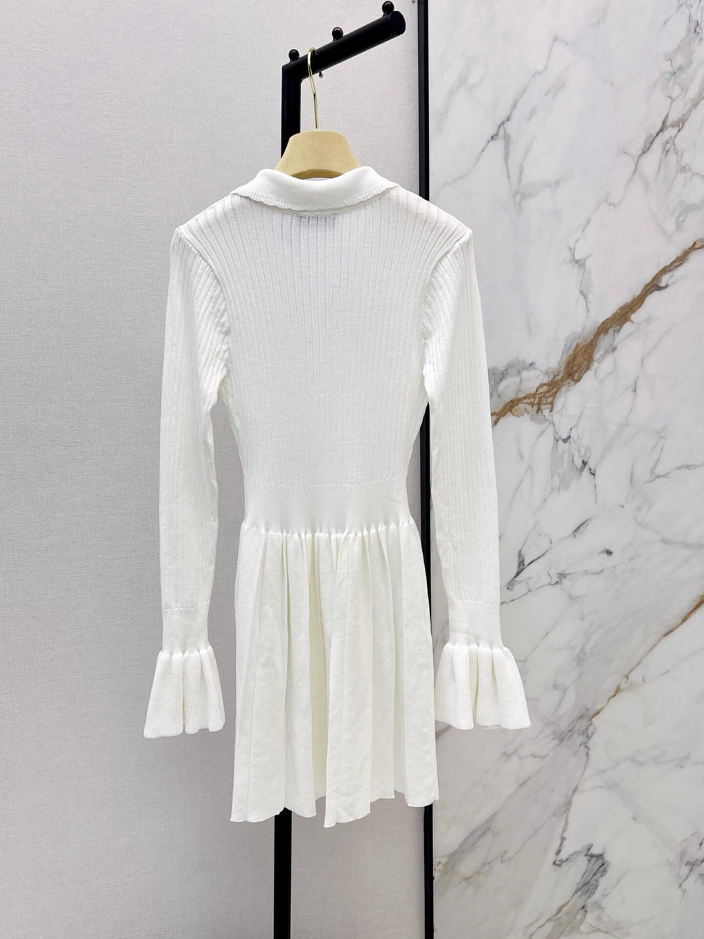 Collar Tie Flare Sleeve Knit Dress