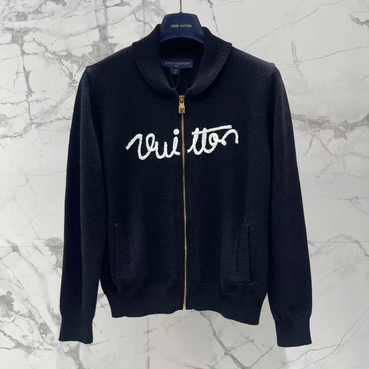 3D Embroidery Zip-Up Knit Jacket