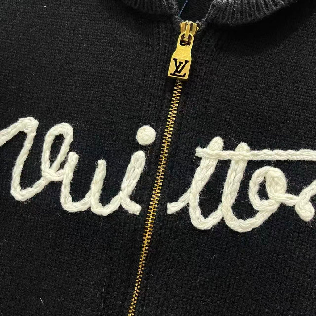 3D Embroidery Zip-Up Knit Jacket